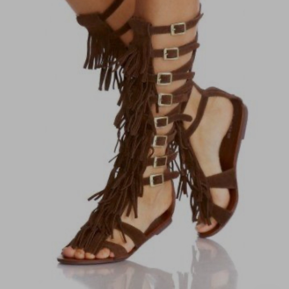 Jeffrey Campbell Brown Fringe Sandals